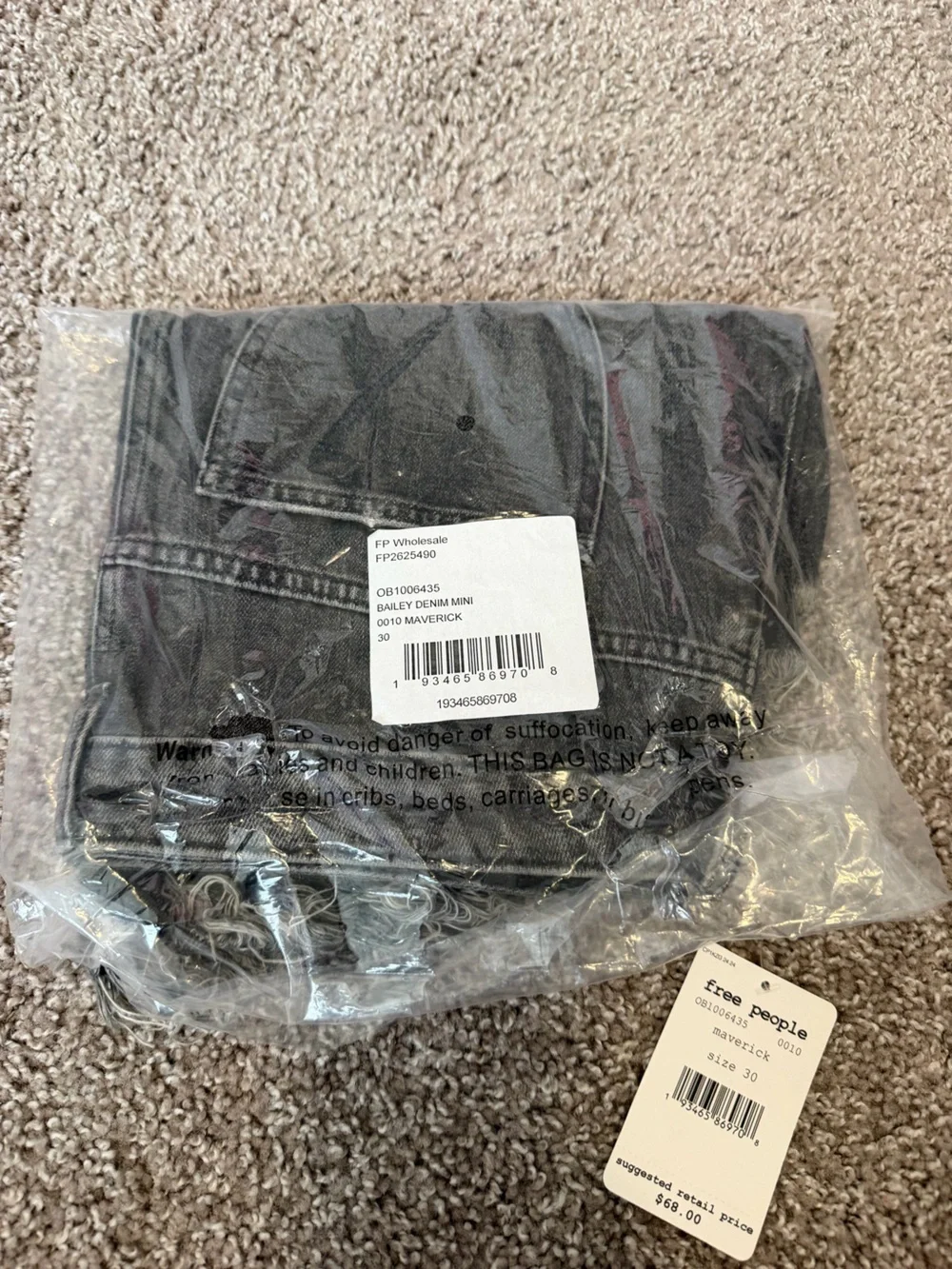 Free People Bailey Maverick Mini Frayed Denim Fringe Skirt Asymmetric 30 NWT